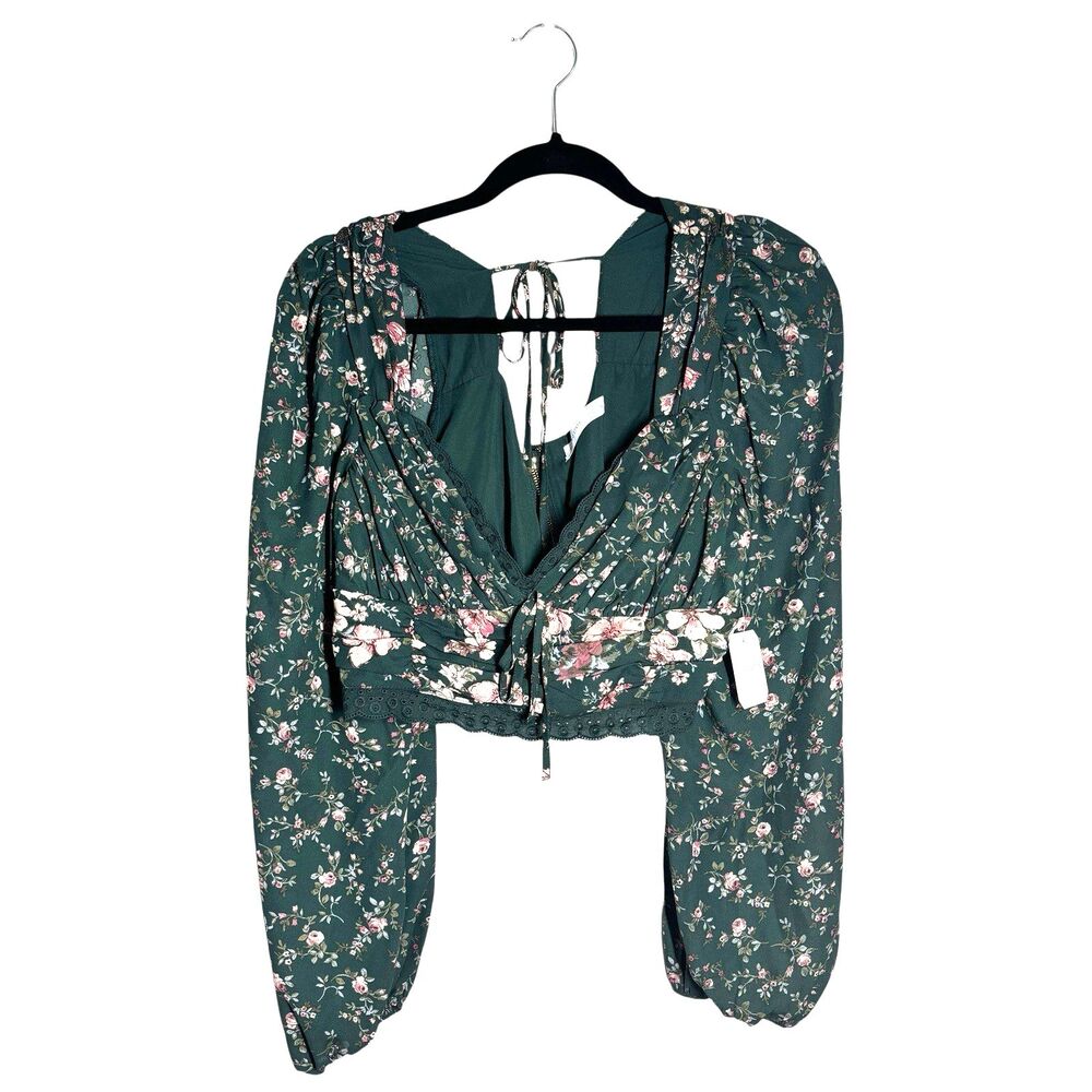 Altar’d State Forest Fairy Floral Puff Sleeve Crop Babydoll Blouse S Coquette